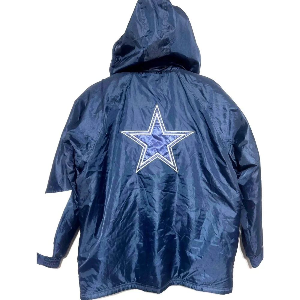 Dallas Cowboys NFL Vintage Puffer Coat Men's Large Hooded Logo Texas Football‎